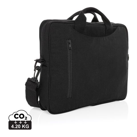 Werbeartikel "Laluka AWARE 15.4"" Laptop-Tasche aus recycelter Baumwolle – schwarz – mit Logo bedruckt