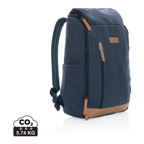 Werbeartikel Impact AWARE rCanvas Laptoptasche – blau – mit Logo bedruckt nachhaltiger 15 Zoll Laptop-Rucksack für Büro & Homeoffice