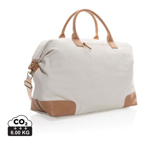 Firmengeschenk Wochenendtasche Impact AWARE rCanvas – weiß – mit Logo bedruckt nachhaltiger Weekender für Geschäftsreisen