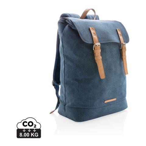 Werbeartikel Canvas Laptop-Rucksack, PVC frei – blau – mit Logo bedruckt