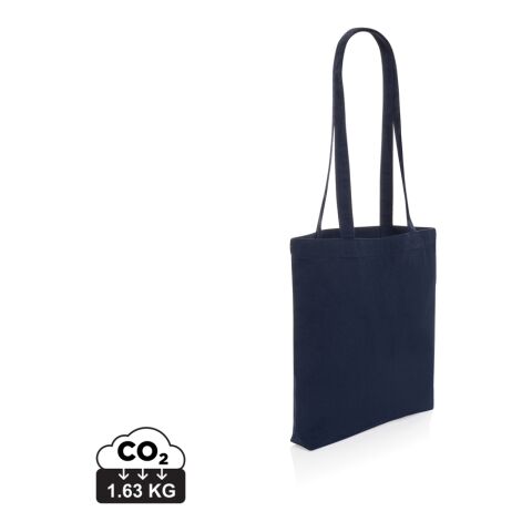 Werbeartikel Impact Aware recycelte Baumwolltasche – marineblau – Jutebeutel / Stoffbeutel / Baumwolltasche / Stofftasche mit Logo bedruckt