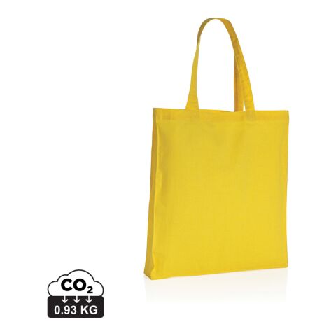 Werbeartikel Impact AWARE recycelte Baumwolltasche 145gr mit Boden – gelb – Jutebeutel / Stoffbeutel / Baumwolltasche / Stofftasche mit Logo bedruckt