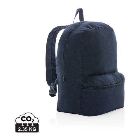 Werbeartikel Impact Aware 285g/m² Recycled Canvas-Rucksack, ungefärbt – marineblau – mit Logo bedruckt