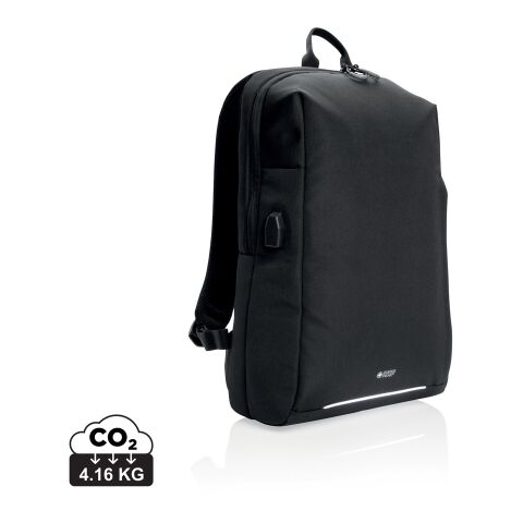 Werbeartikel Swiss Peak AWARE RFID und USB A-Laptop-Rucksack – schwarz – mit Logo bedruckt