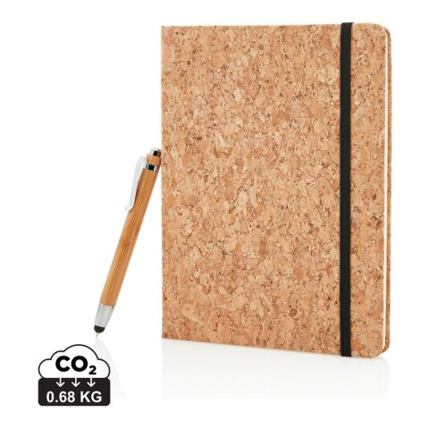 Kork A5 Notizbuch mit Bambus Stift und Stylus braun | ohne Werbeanbringung | Nicht verfügbar | Nicht verfügbar