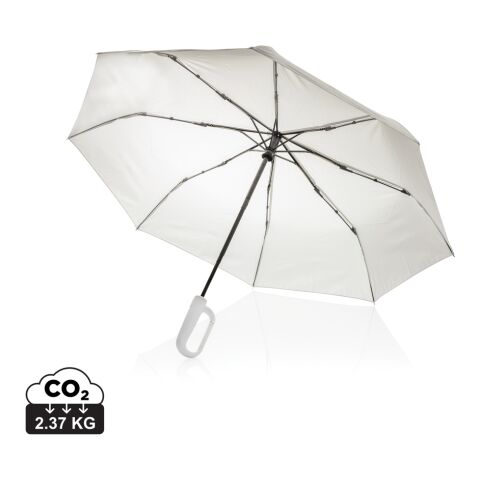 Werbeartikel Yara 21“ AWARE rPET Regenschirm mit Karabiner – grau – mit Logo bedruckt