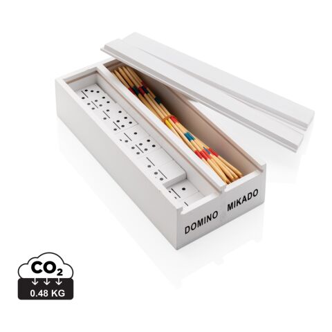 Deluxe Mikado/Domino Set in Holzbox weiß | ohne Werbeanbringung | Nicht verfügbar | Nicht verfügbar