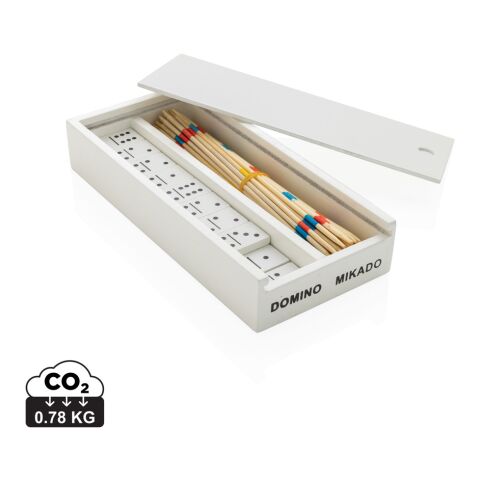 Mikado/Domino Set aus FSC®-zertifiziertem Holz weiß | ohne Werbeanbringung | Nicht verfügbar | Nicht verfügbar