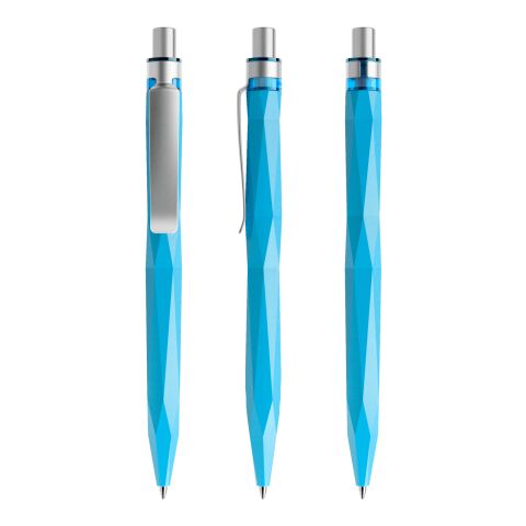 Werbeartikel Prodir QS20 Druckkugelschreiber matt mit Metallclip – hellblau-silber – mit Logo bedruckt