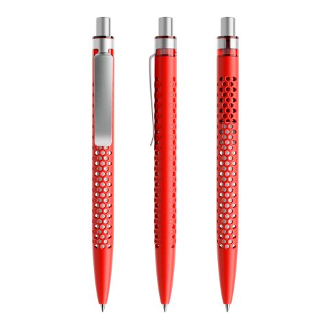 Werbeartikel Prodir QS40 Druckkugelschreiber matt mit Metallclip – rot-silber – mit Logo bedruckt