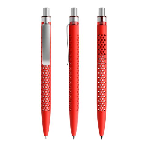 Werbeartikel Prodir QS40 Druckkugelschreiber Soft Touch mit Metallclip – rot-silber – mit Logo bedruckt