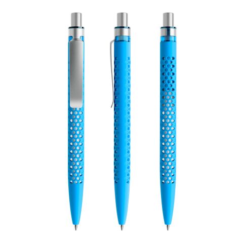 Werbeartikel Prodir QS40 Druckkugelschreiber Soft Touch mit Metallclip – hellblau-silber – mit Logo bedruckt