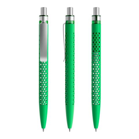 Werbeartikel Prodir QS40 Druckkugelschreiber Soft Touch mit Metallclip – grün-silber – mit Logo bedruckt