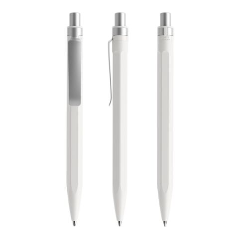 Prodir QS50 Druckkugelschreiber Stone mit Metallclip weiß-silber | Schwarz | 1-farbiger Tampondruck Metallclip