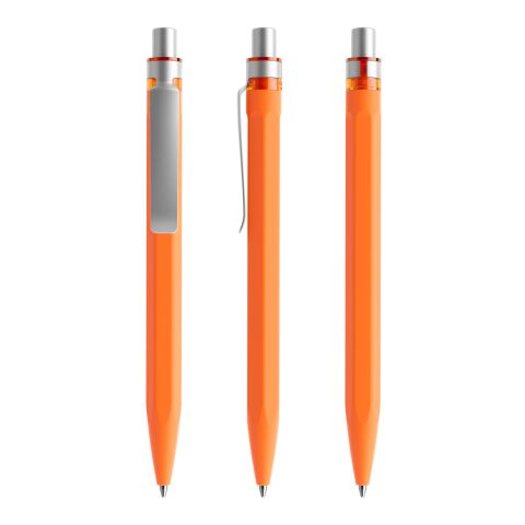 Werbeartikel Prodir QS50 Druckkugelschreiber Soft Touch mit Metallclip – orange-silber – mit Logo bedruckt