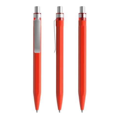 Werbeartikel Prodir QS50 Druckkugelschreiber Soft Touch mit Metallclip – rot-silber – mit Logo bedruckt