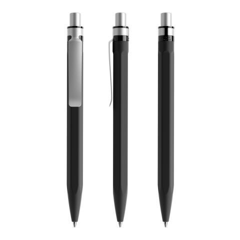 Werbeartikel Prodir QS50 Druckkugelschreiber Soft Touch mit Metallclip – schwarz-silber – mit Logo bedruckt