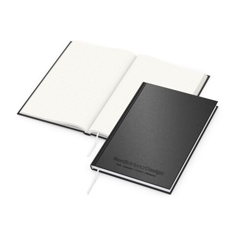 Nachhaltiger Werbeartikel Notizbuch Note-Book RECYCLING Ecken spitz Naturpapier-Hardcover schwarz – schwarz – DIN A5 – mit Logo bedruckt