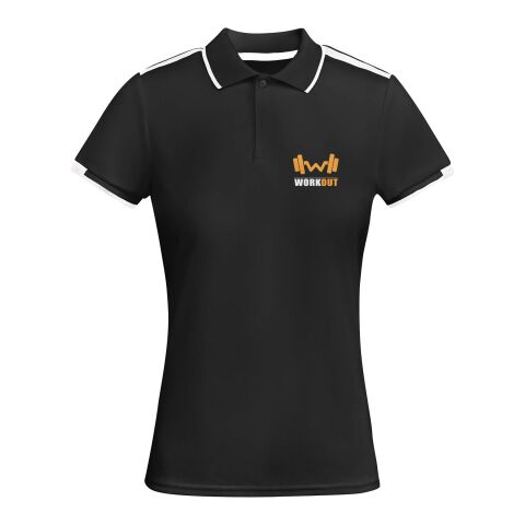 Werbeartikel Tamil Sport Poloshirt für Damen – schwarz-weiß – XL – mit Logo bedruckt