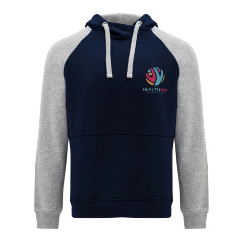Werbeartikel Badet zweifarbiger Kapuzenpullover Unisex – navy blue-heather grau – XL – mit Logo bedruckt