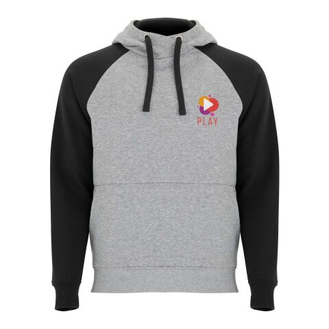 48h Express-Druck Werbeartikel Badet zweifarbiger Kapuzenpullover Unisex – heather grau-schwarz – L – mit Logo bedruckt