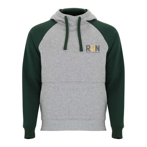 48h Express-Druck Werbeartikel Badet zweifarbiger Kapuzenpullover Unisex – heather grau-dunkelgrün – S – mit Logo bedruckt