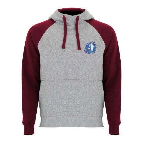 Werbeartikel Badet zweifarbiger Kapuzenpullover Unisex – heather grau-garnet – L – mit Logo bedruckt