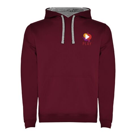 Werbeartikel Urban Kapuzenpullover für Herren – Maroon rot-Marl Grey – S – mit Logo bedruckt