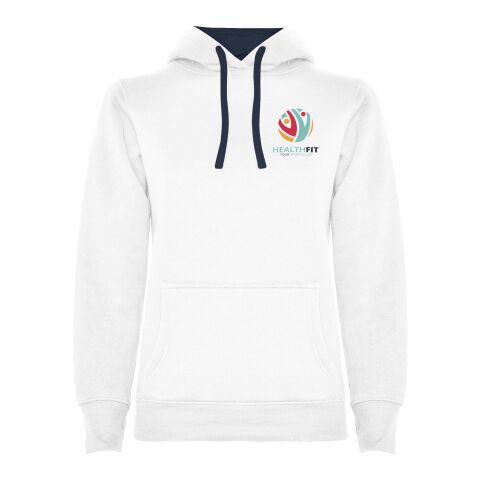 Werbeartikel Urban Kapuzenpullover für Damen – weiß-navy blue – L – mit Logo bedruckt