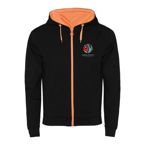 Werbeartikel Fuji Kaputzensweatjacke Unisex – schwarz-fluor orange – L – mit Logo bedruckt