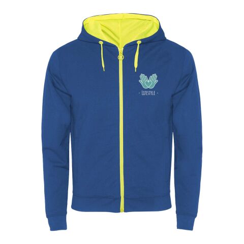 Werbeartikel Fuji Kaputzensweatjacke Unisex – royalblau-fluor yellow – M – mit Logo bedruckt