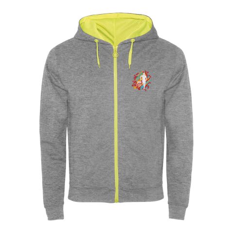 Werbeartikel Fuji Kaputzensweatjacke Unisex – heather grau-fluor yellow – XL – mit Logo bedruckt