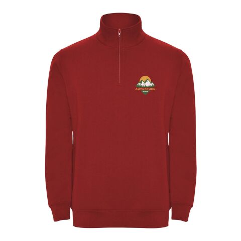Werbeartikel Aneto Pullover mit Viertelreißverschluss – rot – L – mit Logo bedruckt