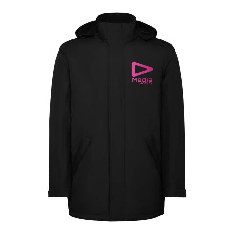 48h Express-Druck Werbeartikel America wattierter Parka für Herren – schwarz – L – mit Logo bedruckt