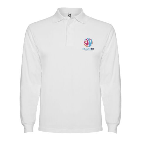 48h Express-Druck Werbeartikel Estrella Langarm Poloshirt für Herren – weiß – M – mit Logo bedruckt