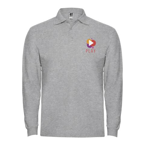 Werbeartikel Estrella Langarm Poloshirt für Herren – marl grey – M – mit Logo bedruckt