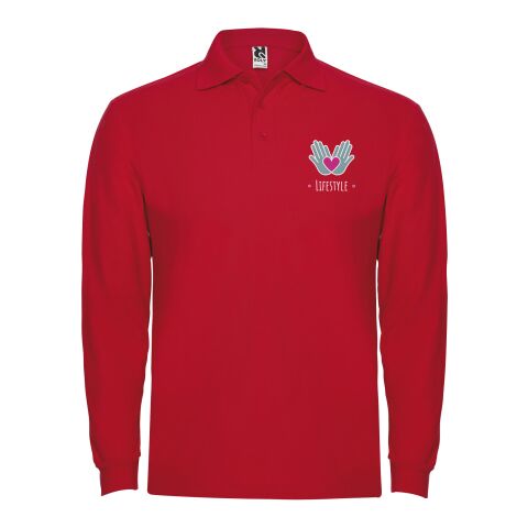 48h Express-Druck Werbeartikel Estrella Langarm Poloshirt für Herren – rot – M – mit Logo bedruckt