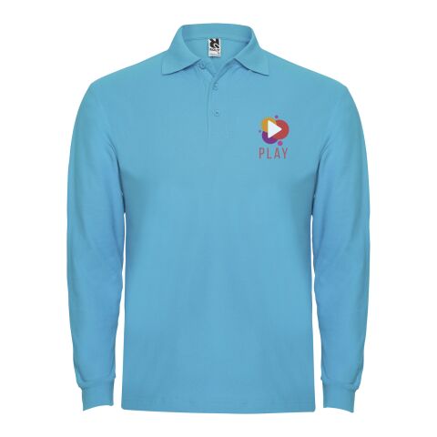 48h Express-Druck Werbeartikel Estrella Langarm Poloshirt für Herren – türkis – 3XL – mit Logo bedruckt
