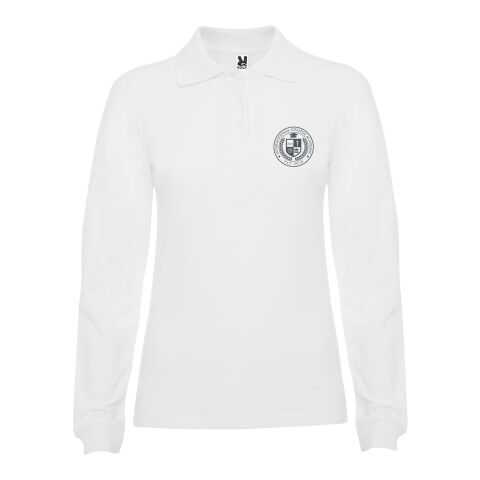 Werbeartikel Estrella Langarm Poloshirt für Damen – absolutes weiß – M – mit Logo bedruckt