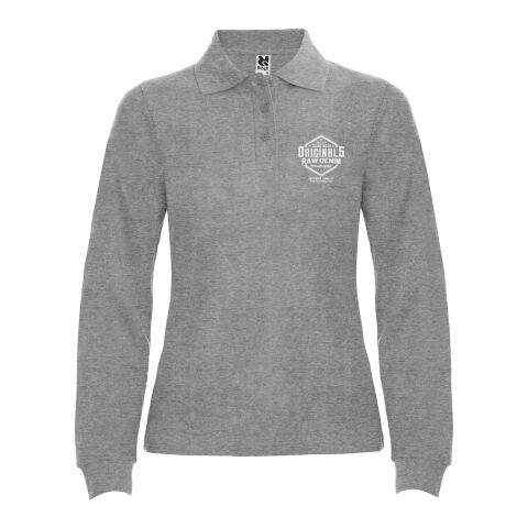 Werbeartikel Estrella Langarm Poloshirt für Damen – Marl Grey – M – mit Logo bedruckt