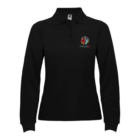 Werbeartikel Estrella Langarm Poloshirt für Damen – schwarz – XL – mit Logo bedruckt