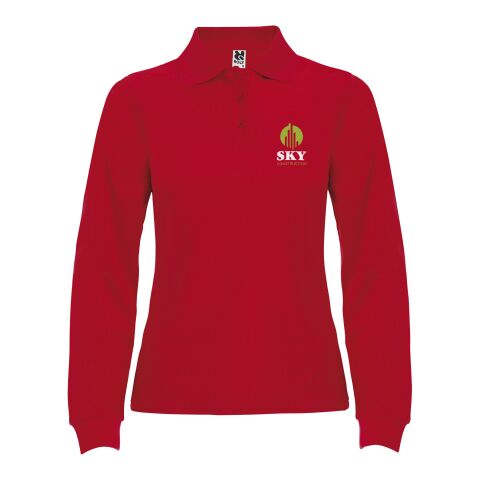 Werbeartikel Estrella Langarm Poloshirt für Damen – rot – L – mit Logo bedruckt