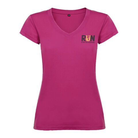 48h Express-Druck Werbeartikel Victoria T-Shirt mit V-Ausschnitt für Damen – rossette – S – mit Logo bedruckt