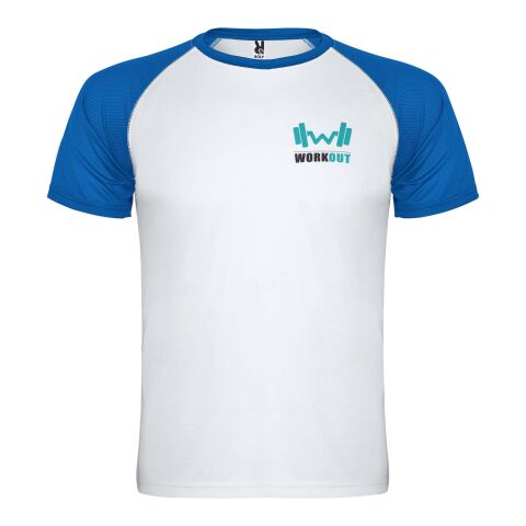 Werbeartikel Indianapolis T-Shirt Unisex aus recyceltem Material – weiß-royalblau – S – mit Logo bedruckt