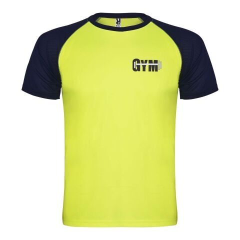 Werbeartikel Indianapolis 140 g/m² T-Shirt Unisex aus recyceltem Material – Fluor Yellow-Navy Blue – 2XL – mit Logo bedruckt