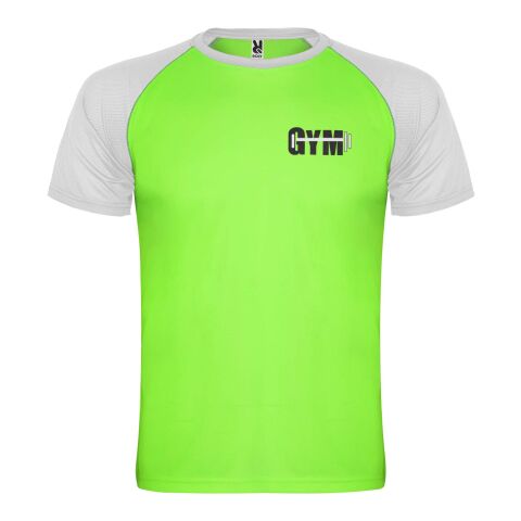 Werbeartikel Indianapolis T-Shirt Unisex aus recyceltem Material – fluor green-weiß – XL – mit Logo bedruckt