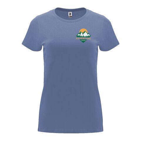 48h Express-Druck Werbeartikel Capri T-Shirt für Damen – blue denim – XL – mit Logo bedruckt