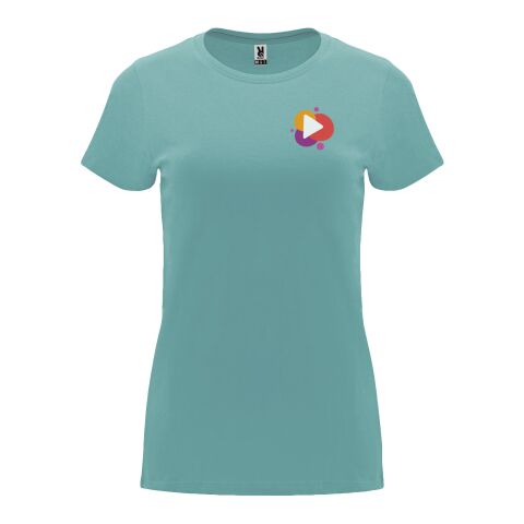 Werbeartikel Capri T-Shirt für Damen – dusty blue – XL – mit Logo bedruckt
