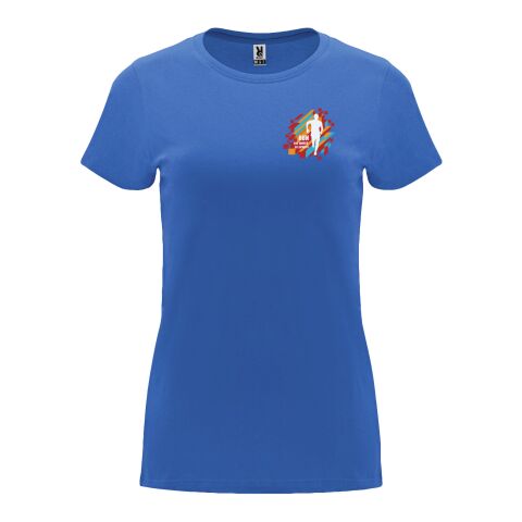 48h Express-Druck Werbeartikel Capri T-Shirt für Damen – riviera blue – M – mit Logo bedruckt