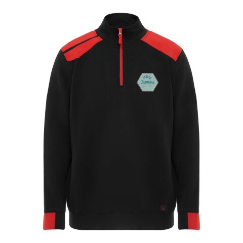 Werbeartikel Maverick Pullover für Herren mit halbem Reißverschluss, 280 g/m2 – schwarz-rot – XL – mit Logo bedruckt